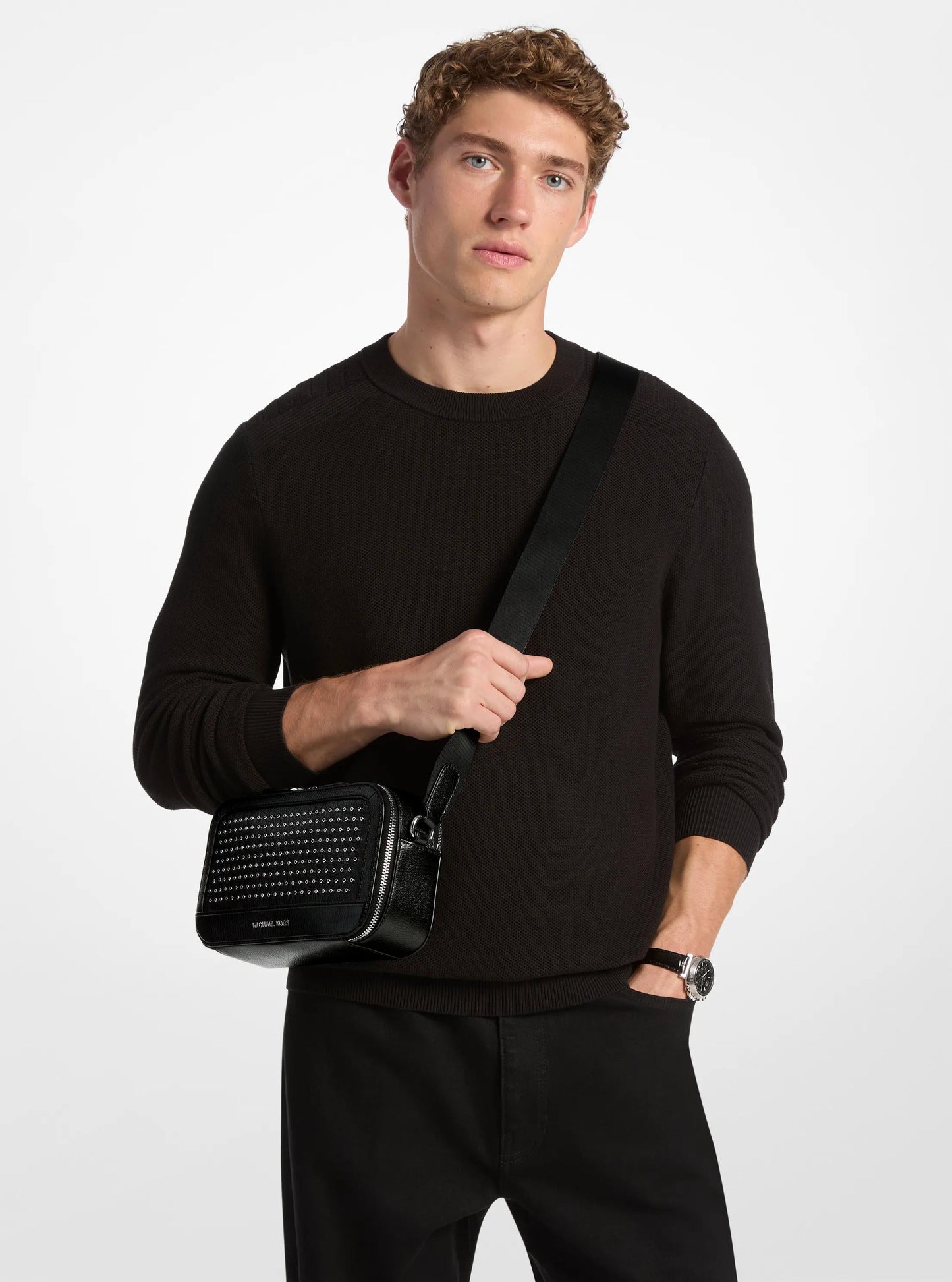 Hudson Grommeted Leather Crossbody Bag