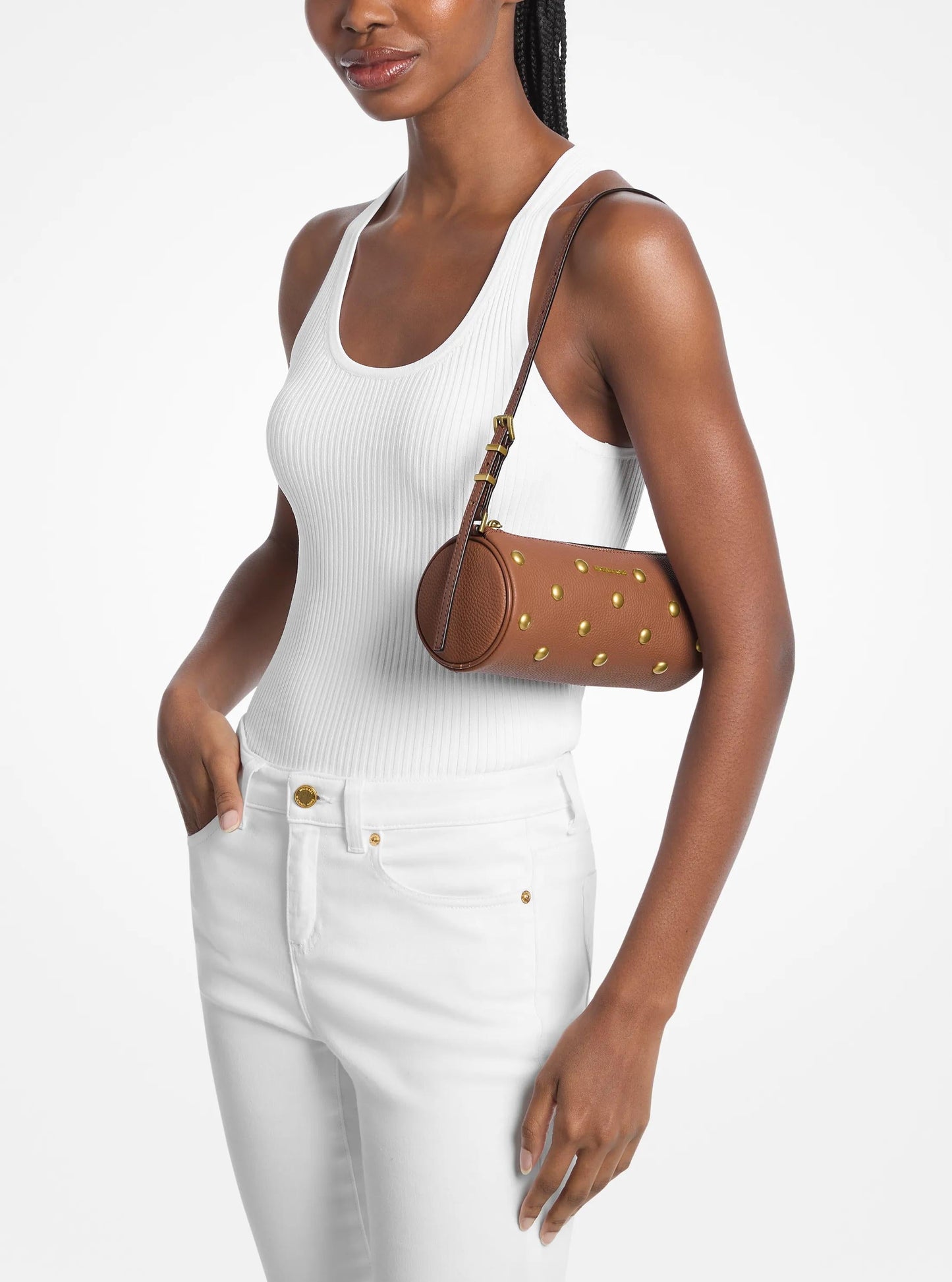 Izzy Small Studded Pebbled Leather Barrel Pochette