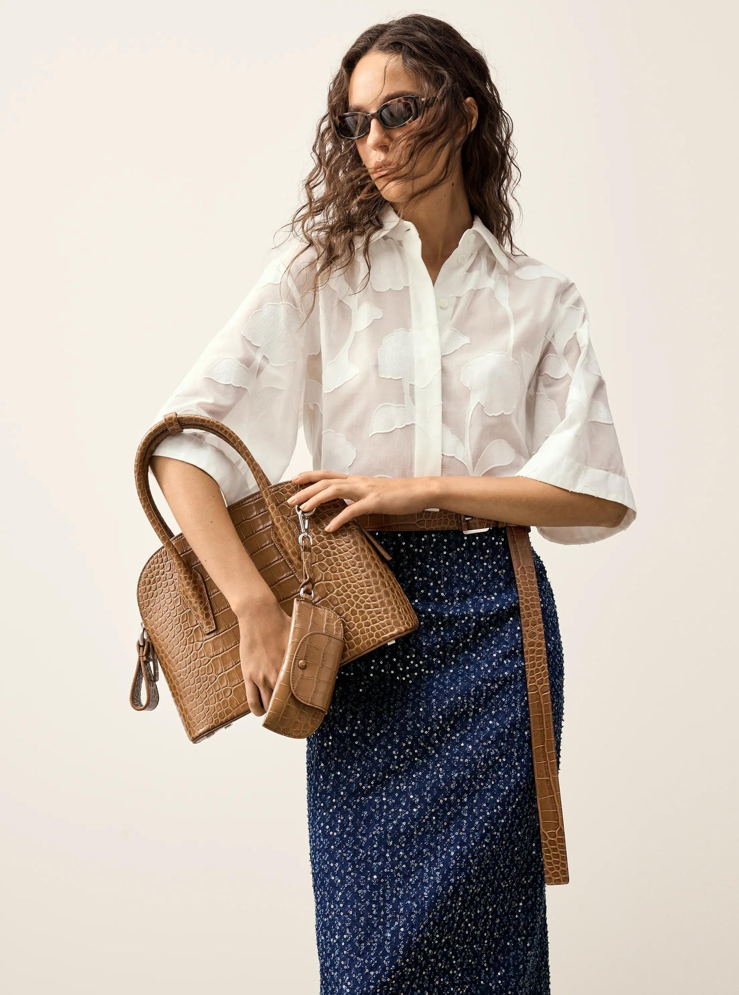 Kaitlin Medium Crocodile Embossed Leather Satchel