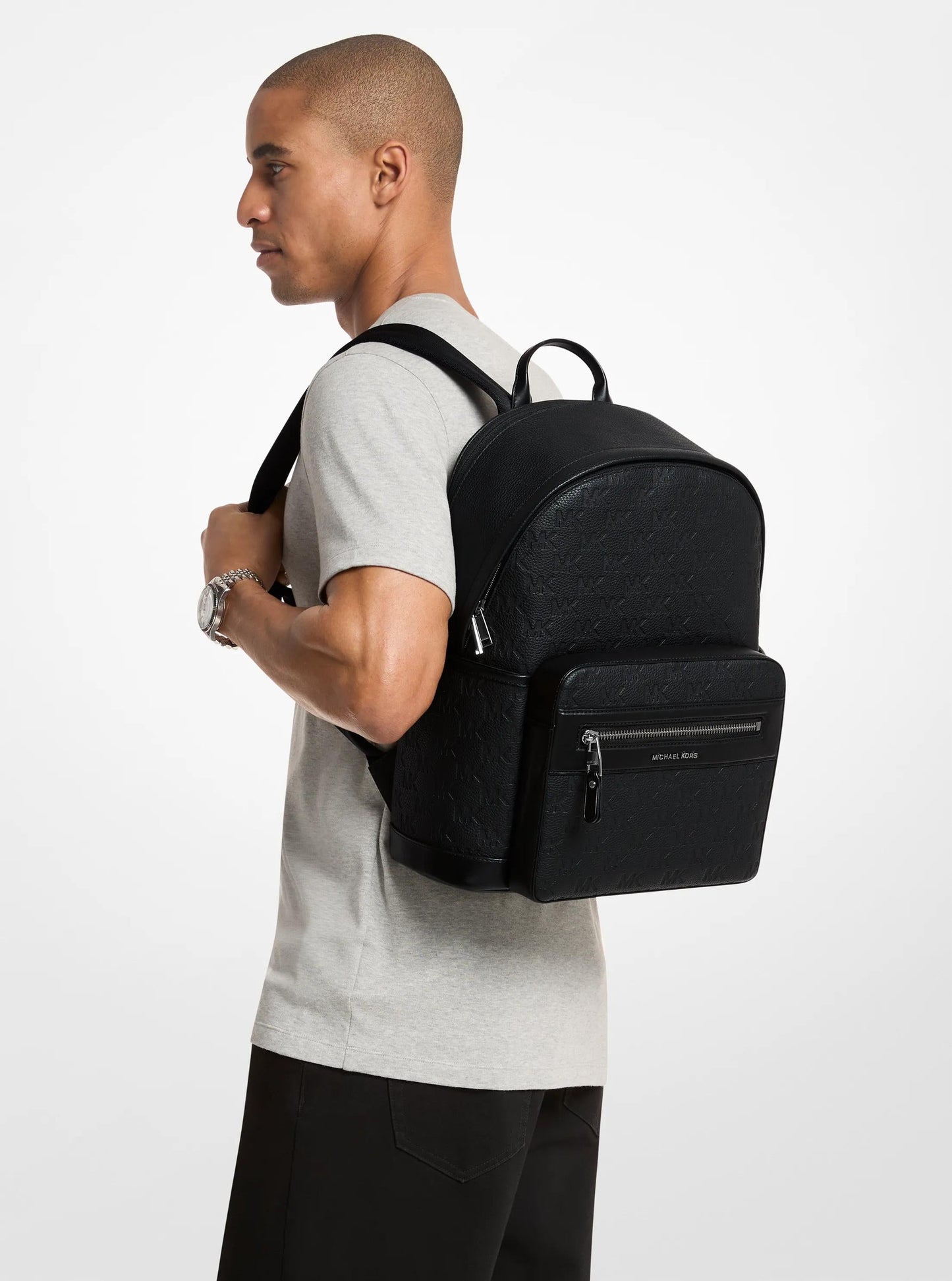Jet Set Medium Logo Debossed Pebbled Leather Backpack