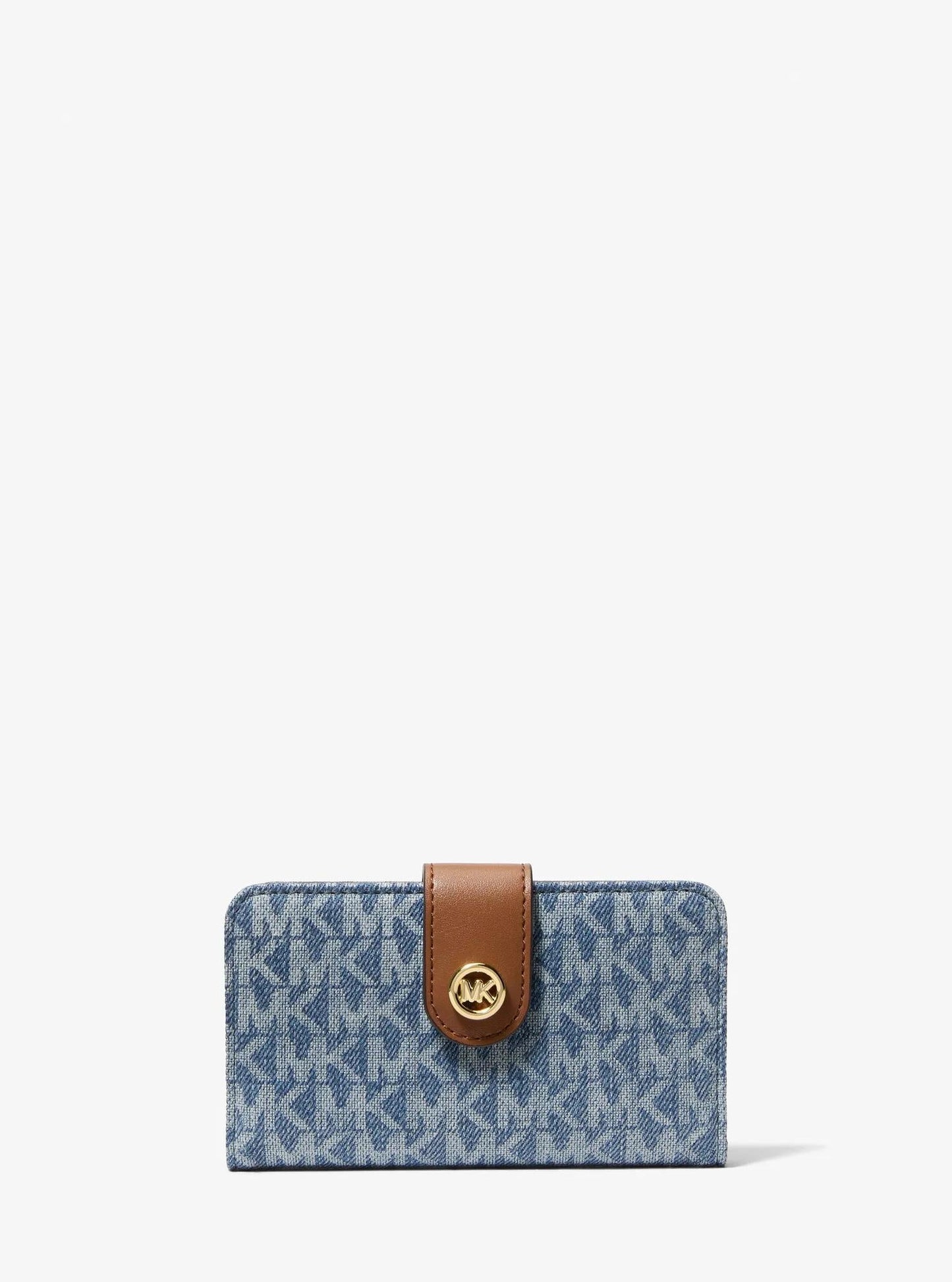 MK Pop Charm Medium Signature Logo Print Denim Wallet