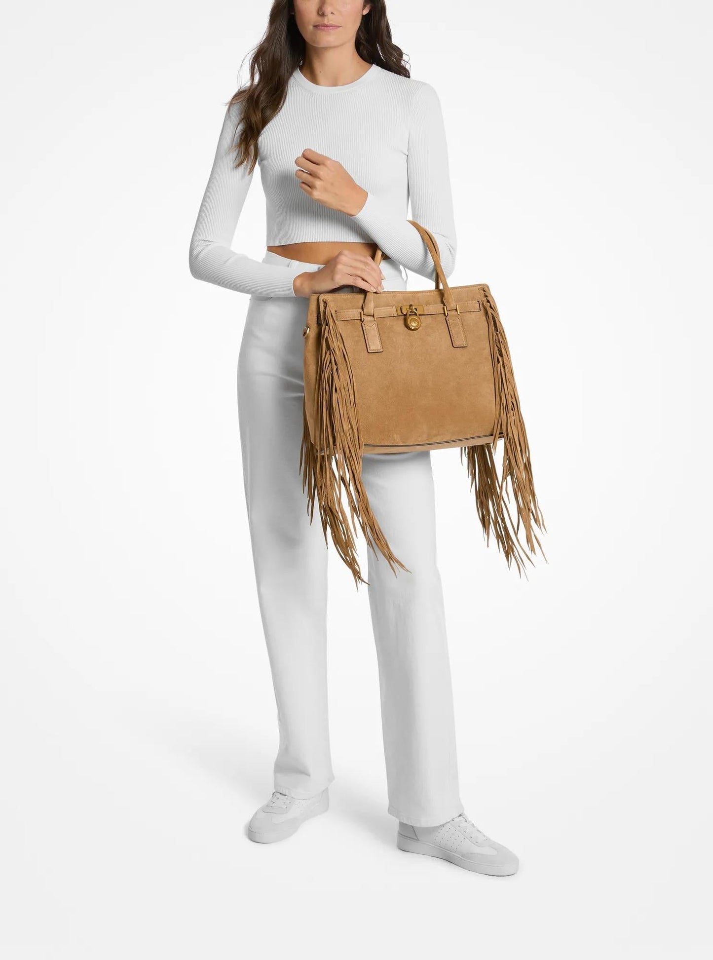 Hamilton Moderne Large Fringed Suede Satchel
