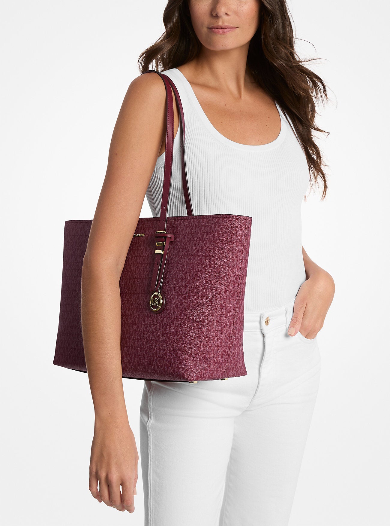 Quinn Large Signature Logo and Leather Tote Bag