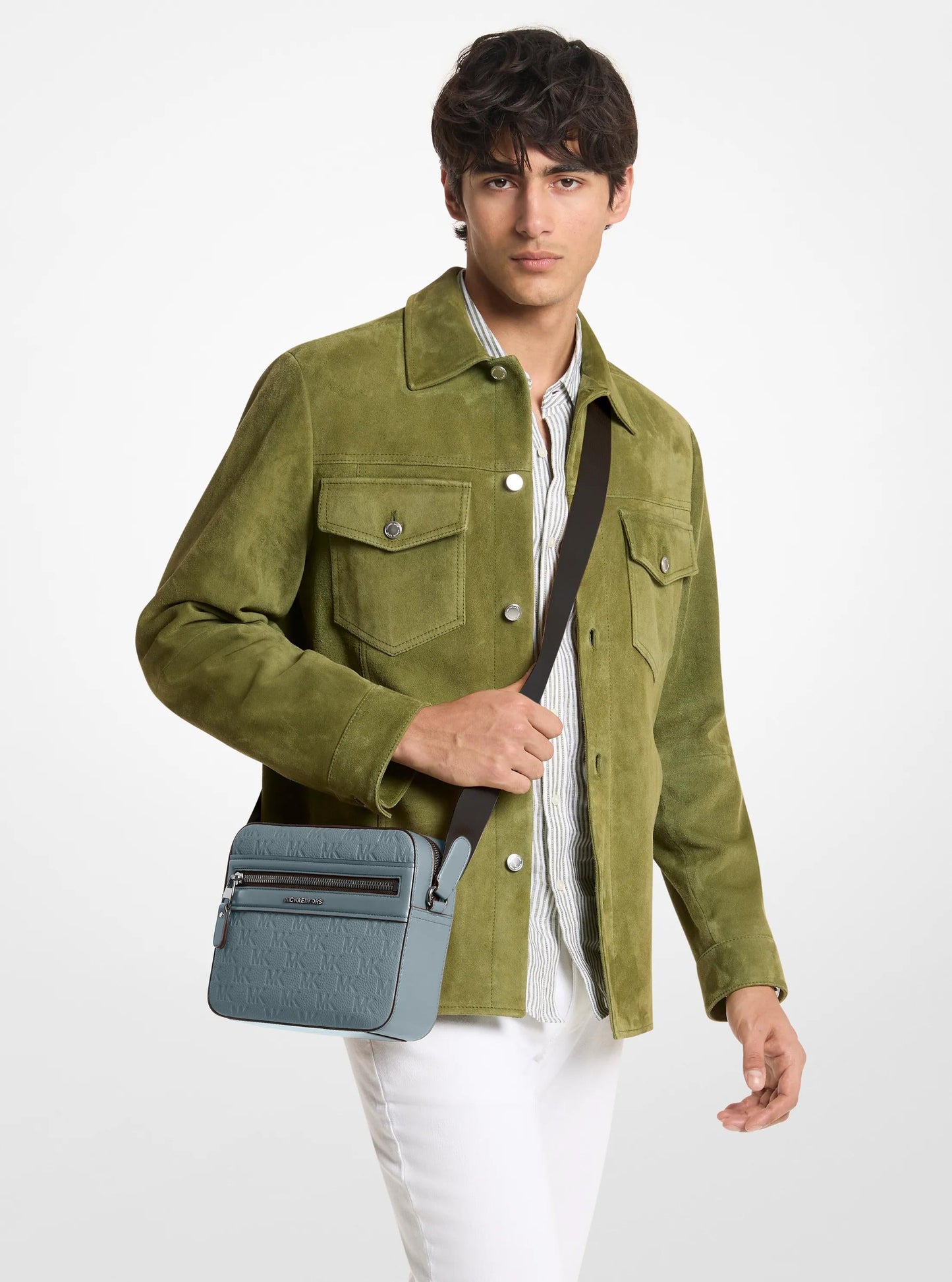 Jet Set Logo Embossed Leather Crossbody Bag
