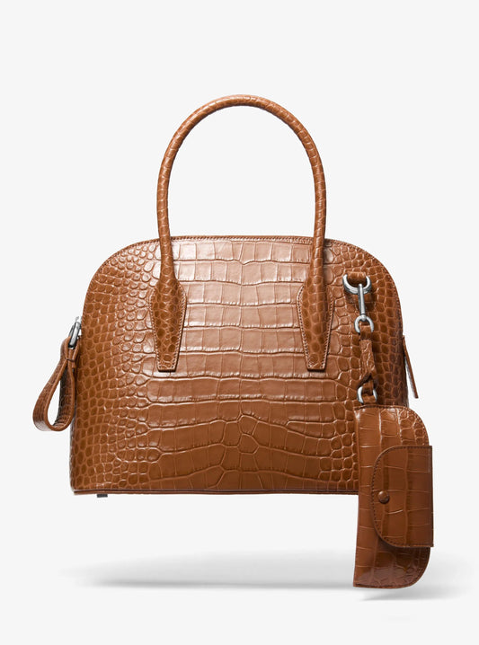 Kaitlin Medium Crocodile Embossed Leather Satchel