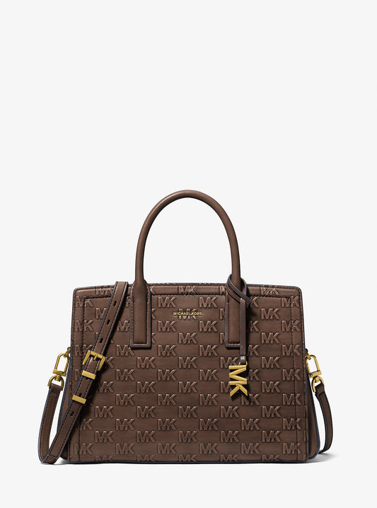 Laila Medium Logo Embossed Burnished Leather Satchel