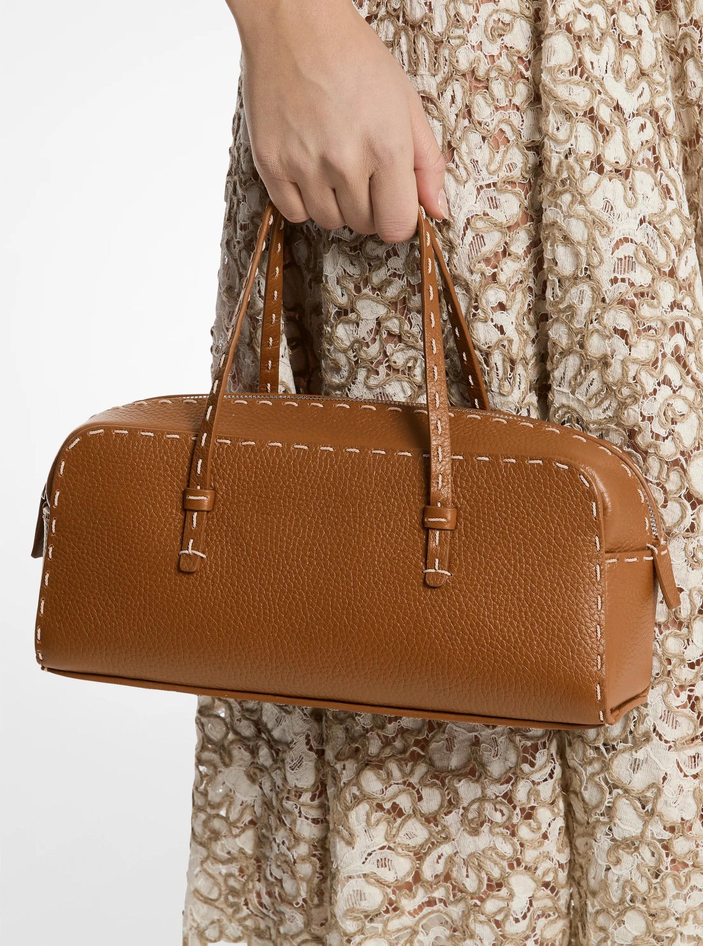 Roberta Hand-Stitched Pebbled Leather Satchel