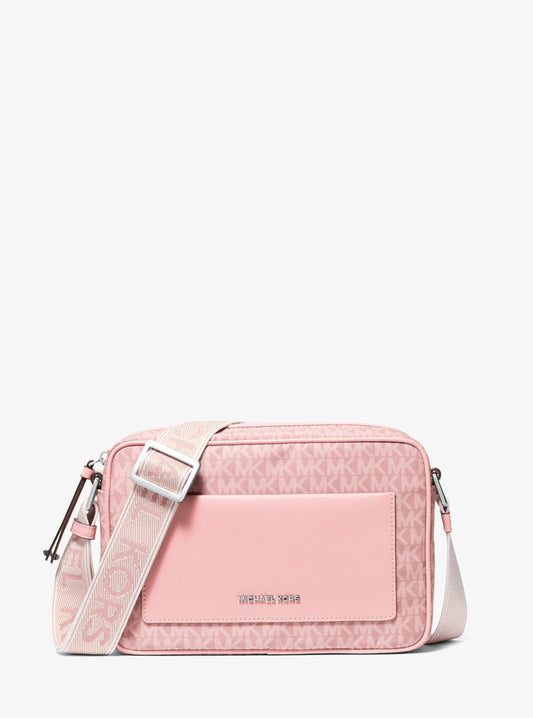 Jet Set Large Signature Logo Print Woven Crossbody Bag