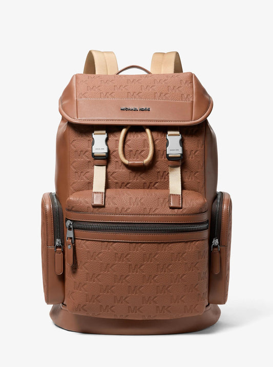 Jet Set Logo Embossed Pebbled Leather Backpack