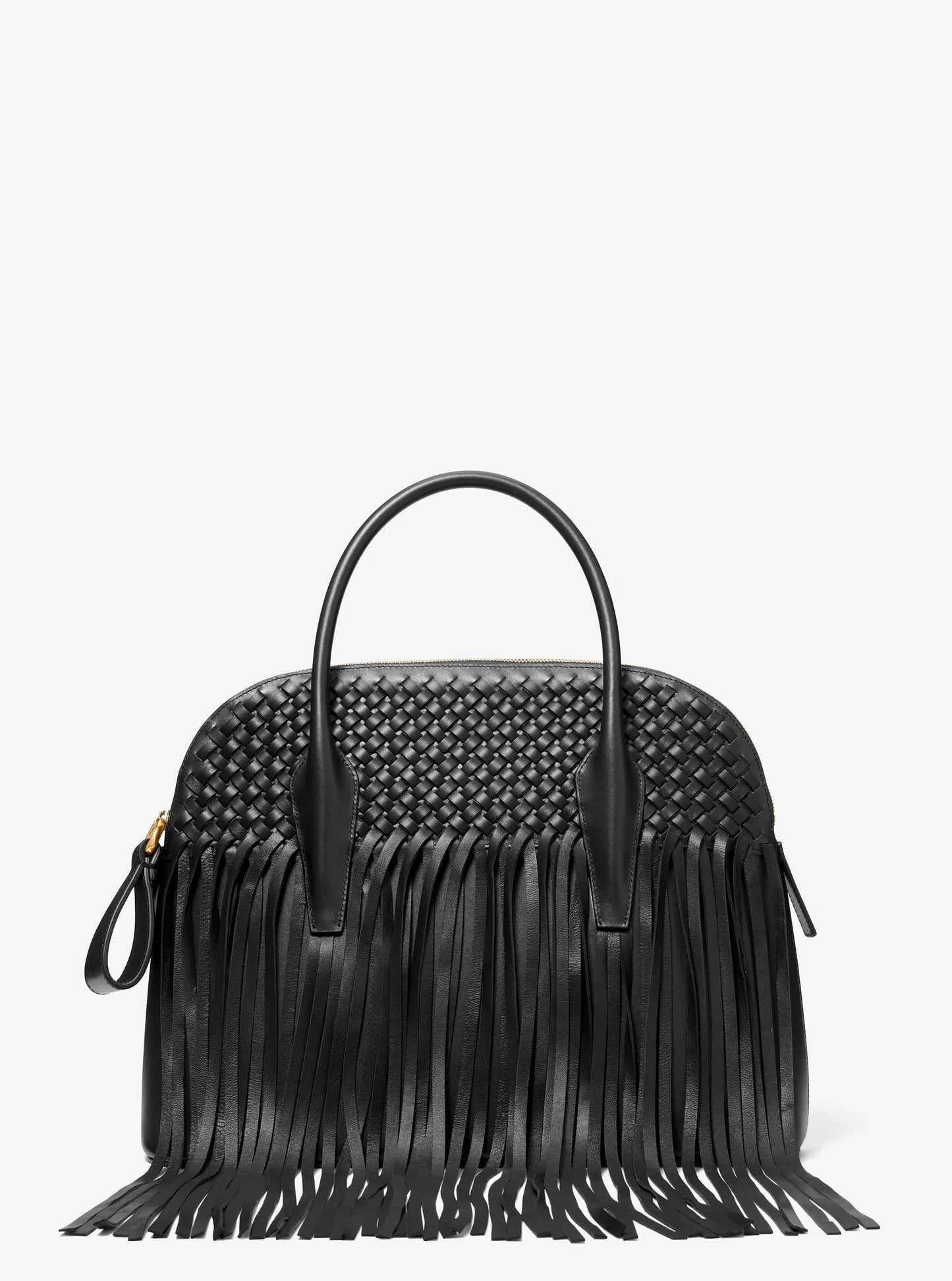 Kaitlin Large Fringed Woven Leather Dome Satchel