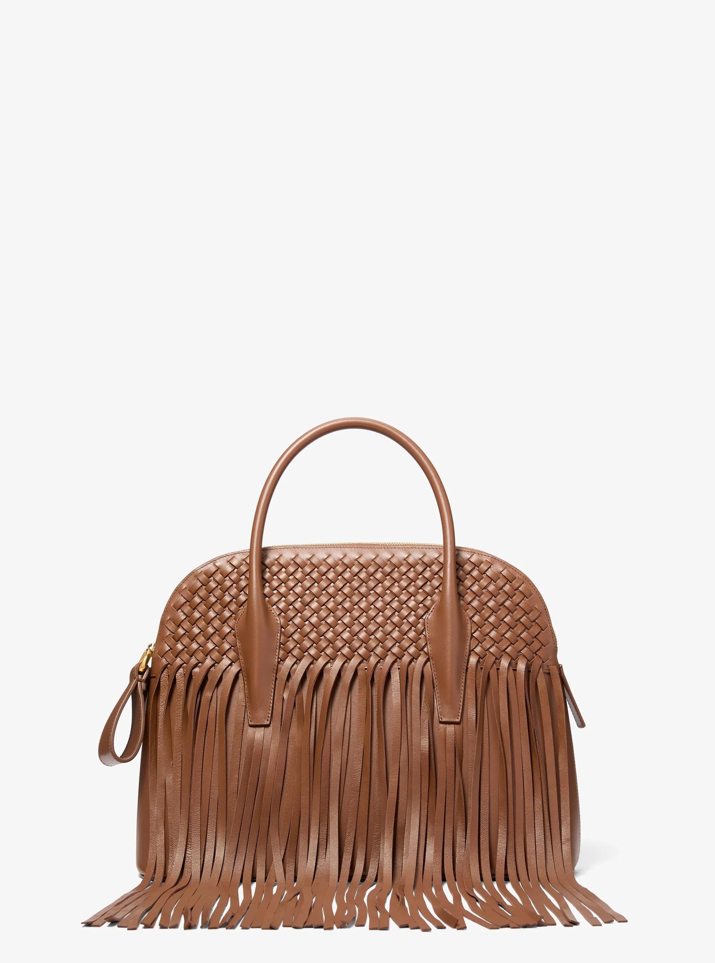 Kaitlin Large Fringed Woven Leather Dome Satchel