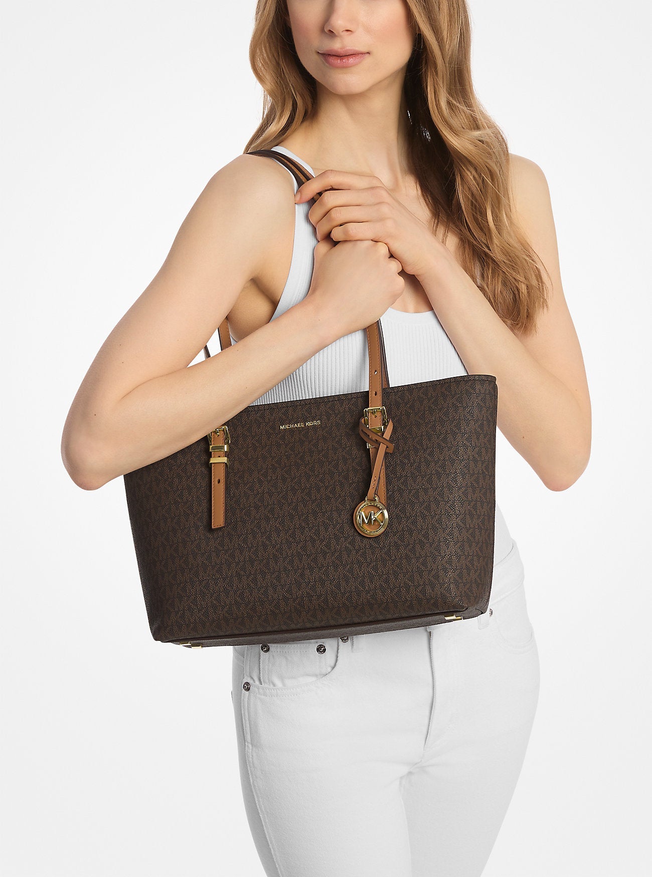 Quinn Medium Signature Logo and Leather Tote Bag
